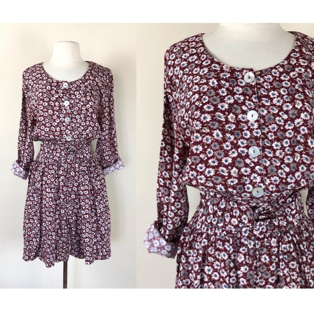 vintage 90s floral mini grunge shorts romper playsuit rayon boho hippie 1990s